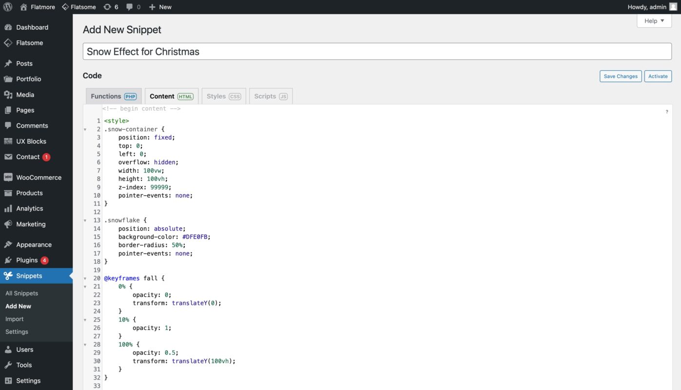 Adding Snow Effect to Flatsome Theme - Flatmore